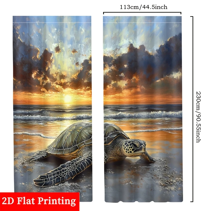 Tropical Sea Turtle Sunset Ocean Landscape Curtains Waterproof Window Curtain Pair 2pcs Aesthetic Bedroom Living Room Decor