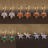 2pcs Vintage Crystal Zircon Stainless Steel Maple Leaf Earrings for Women Temperament Hoop Earrings Party Piercing Jewelry Gift