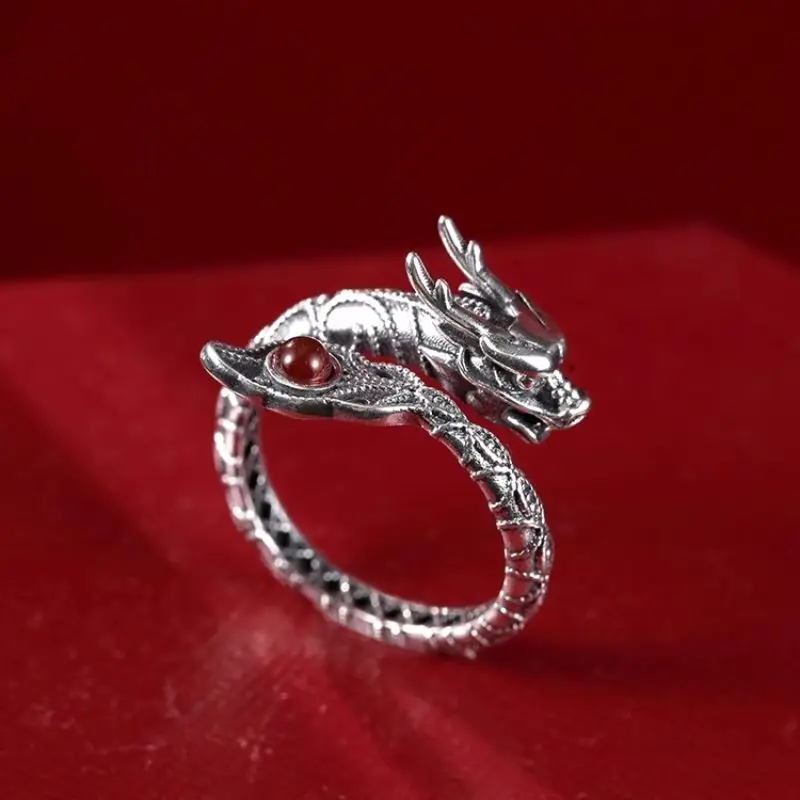 Buyee 925 Sterling Silver Unique Ring Finger Chinese Dragon Open Ring for Women Men Fashion National Style Fine Jewelry Circle