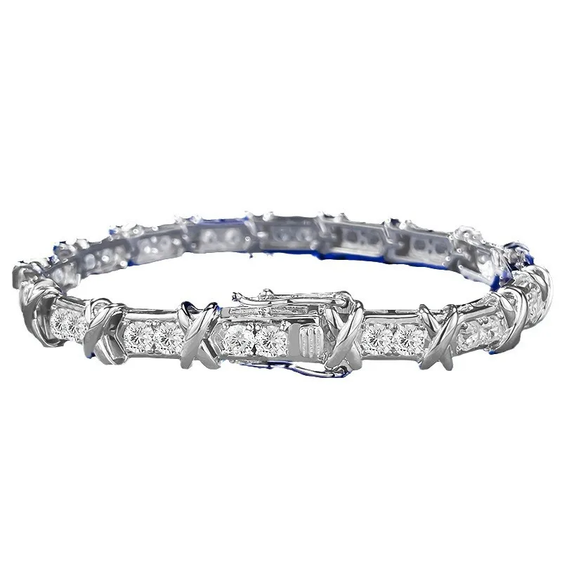 2024 New S925 Silver Plated Platinum XO Diamond Bracelet with European and American Retro Fashion