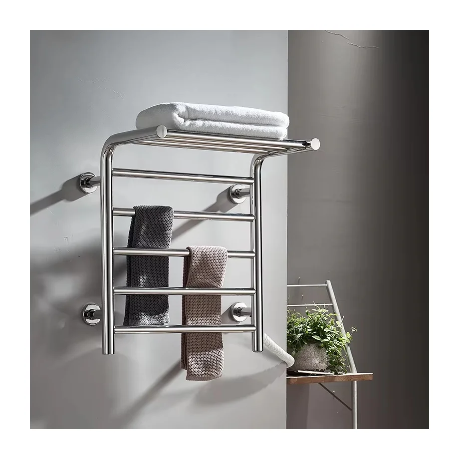 Wall Mounted Stainless Steel Chrome Electric Towel Warmer with Intelligent Constant Temperature Heating for Bathroom