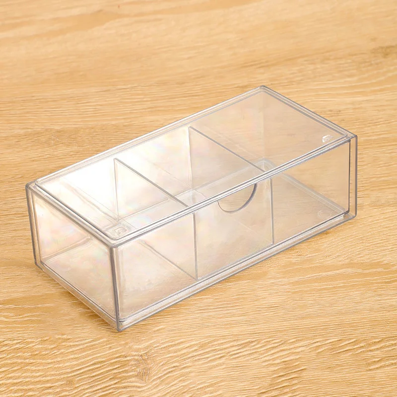 Boîte de rangement coulissante pour meuble miroir avec cloisons amovibles, tiroir transparent empilable. Convient pour salle de bain, bureau, plan de travail, placards et bureau