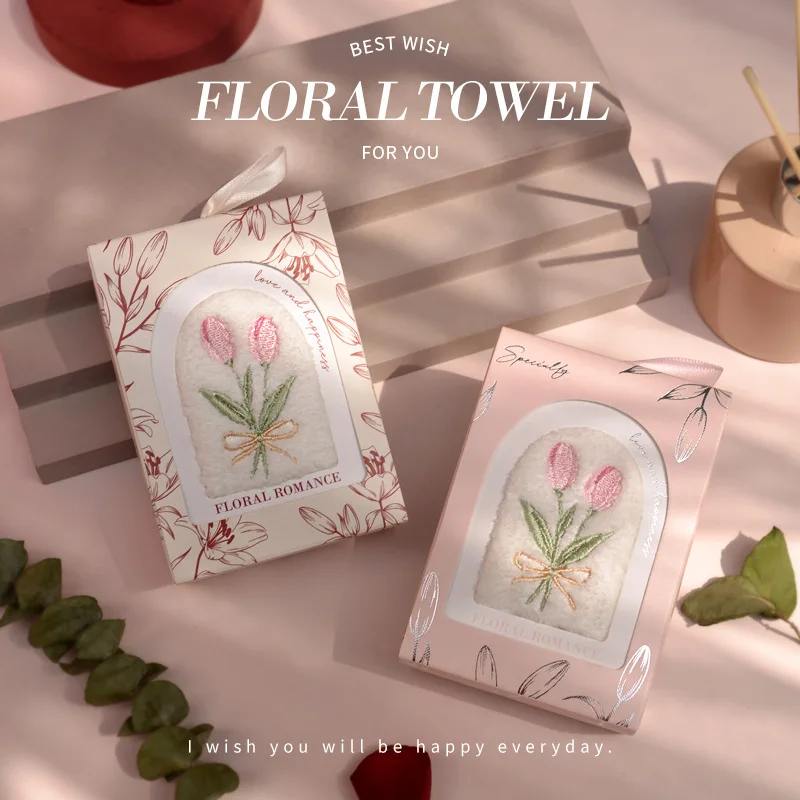 

Tulip Embroidered Towel Handheld Gift Item Decoration Wedding Bridesmaids Female Party Small Gifts Wedding Gifts for Guests