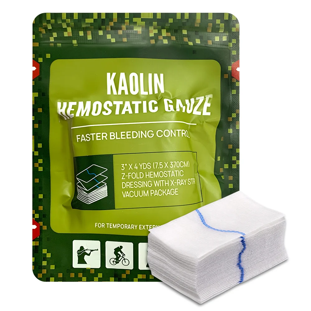 Hemostatik Kaolin kasa tempur darurat Trauma z-fold larut untuk Ifak taktis pertolongan pertama Kit medis perban luka