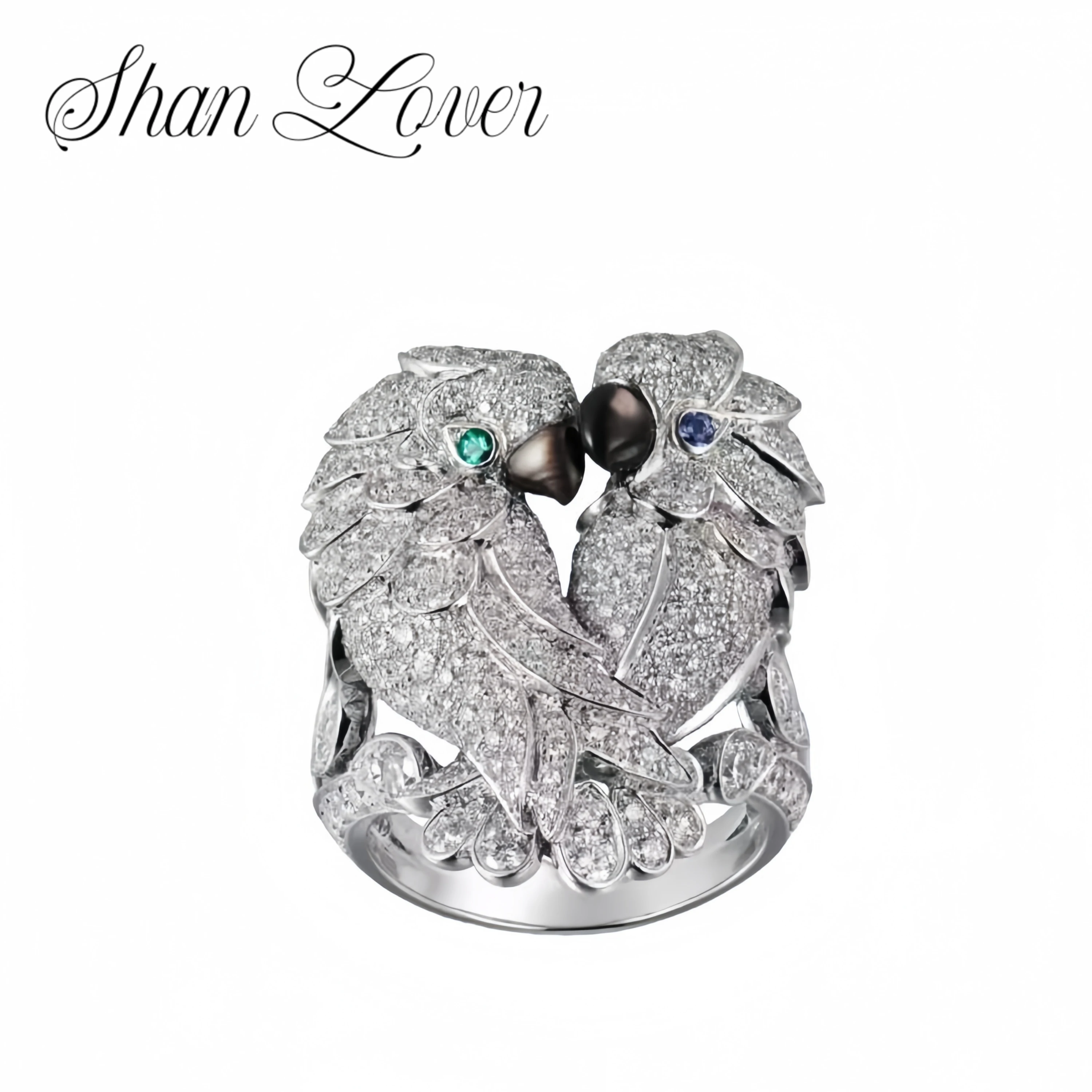 

ShanLover Brand Luxury Designer Double Parrot Love Bird Ring S925 925 Sterling Silver Ring Fashionable Women's Nice Jewelry