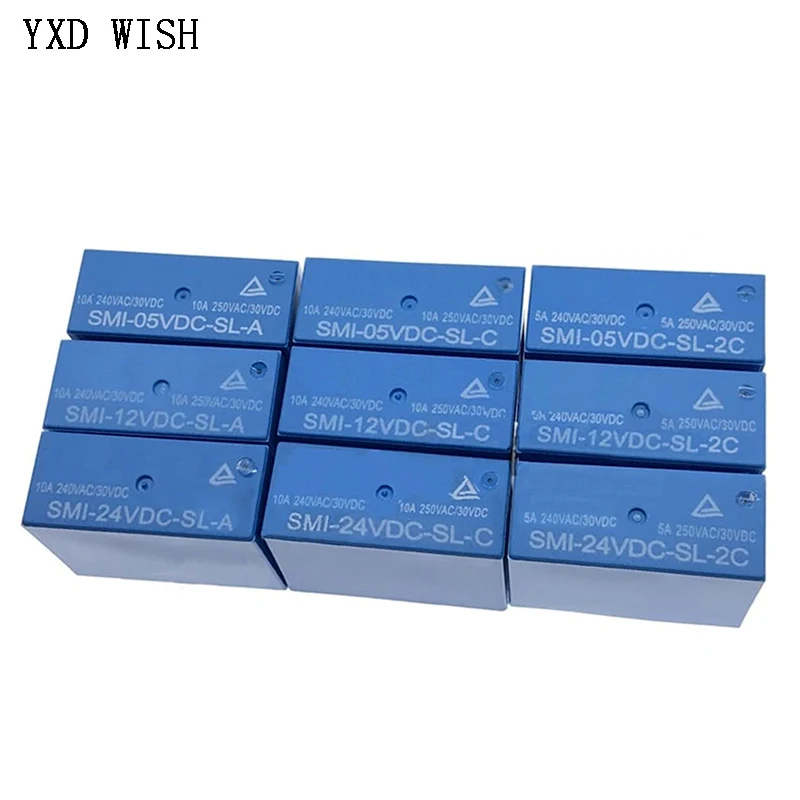 10pcs SMI- 05V 12V 24VDC -SL-2C SMI-05VDC-SL-A SMI-12VDC-SL-C SMI-24VDC-SL-2C 10A 4/5/8PIN Relay 5V 12V 24V Relays