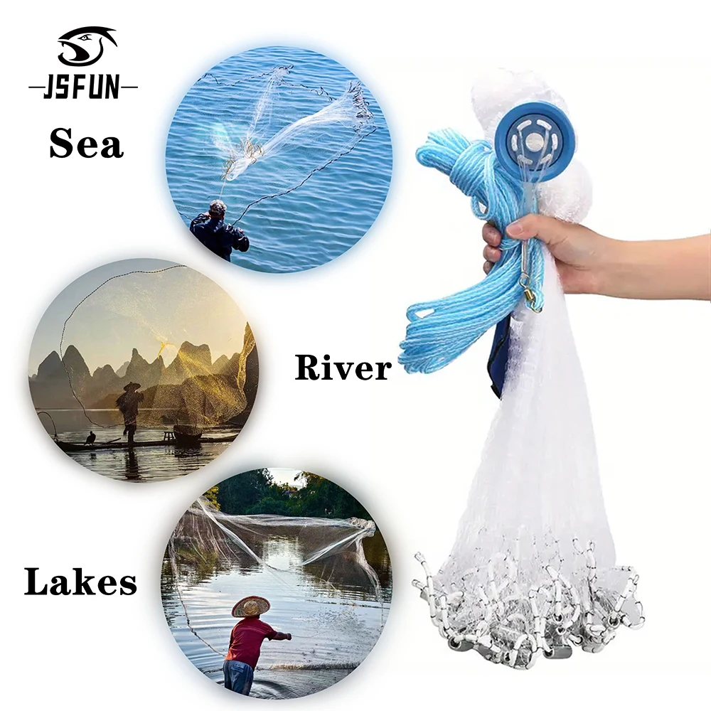 

Casting Net 4ft 6ft 8ft Radius Cast Nets USA Saltwater Freshwater Fishing Net with Ring Easy to Throw Casting Net for Bait Trap