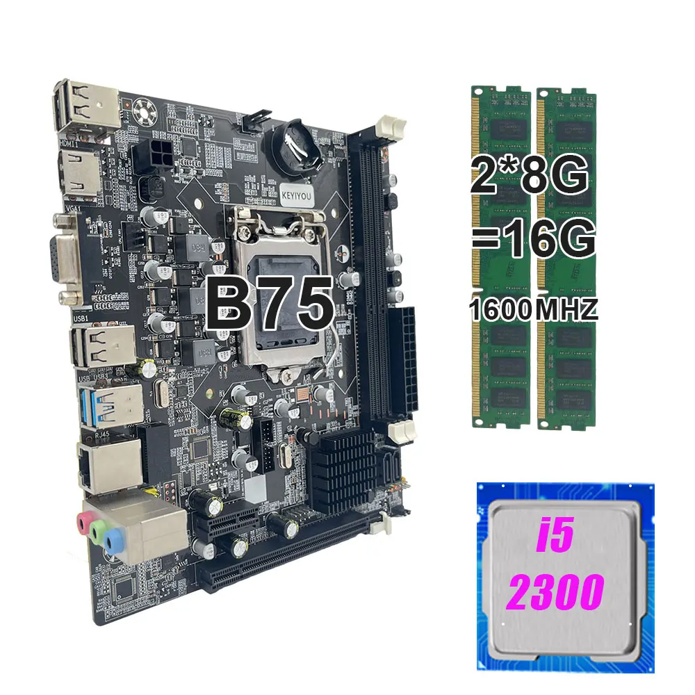 

KEYIYOU LGA 1155 B75 Motherboard Kit With Core i5 2300 Processor And 2X4GB=8GB DDR3 1600MHZ PC Memory placa mae Set