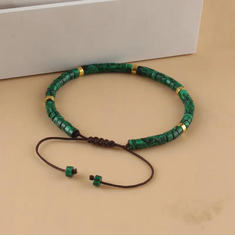 Bohemian natural malachite beads bracelet, handmade adjustable, suitable for daily wear and holiday gifts