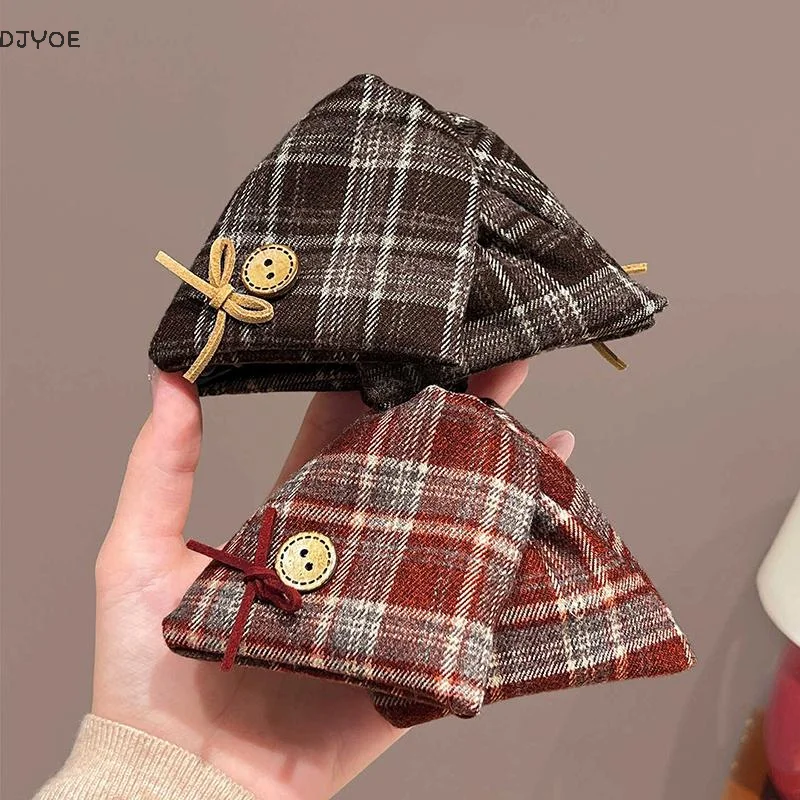 DJYOIE Pinza para el Cabello a Cuadros Estilo Coreano, Lazo Grande, Accesorio para el Cabello para Mujer, Pasadores Vintage de Moda para Looks Casuales y de Oficina