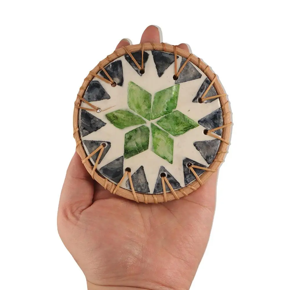 Placemat 10cm Rattan Shell Cup Mat Round Bohemian Style Seashell Cup Mat Colorful Coaster Tea Table