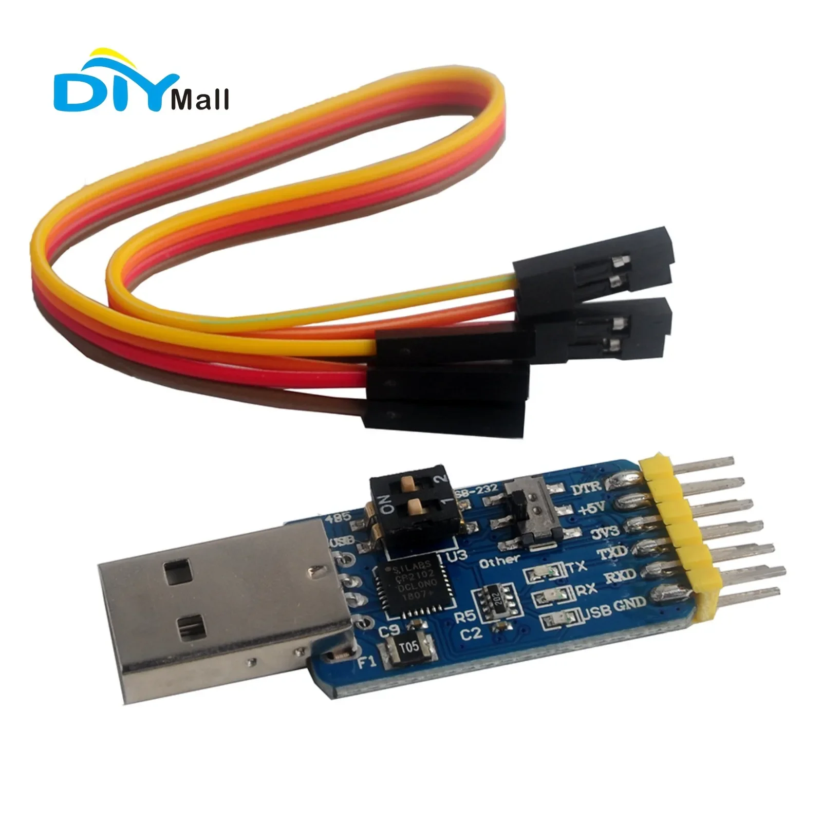 CP2102 USB 2.0 to TTL/RS232/RS485 6-in-1 Serial Adapter Module, 3.3V/5V with Dupont Cable, High-Speed Communication