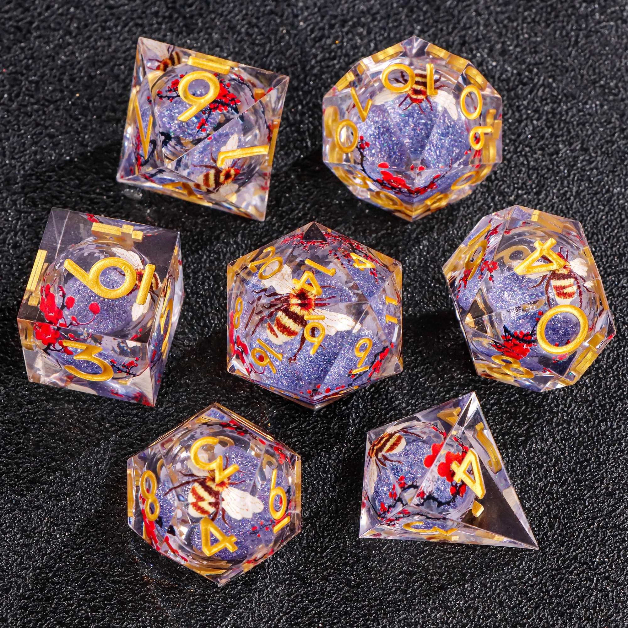 Blauwe hars D&D dobbelstenen set 7-delige polyhedrale dobbelstenen voor kerkers en draken, RPG dobbelstenen rollenspellen D4, D6, D8, D10, D12, D20