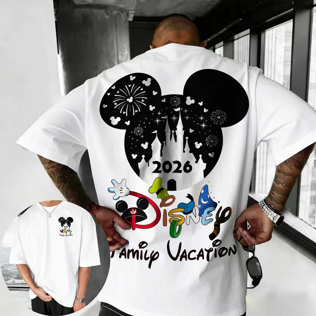 

2026 Summer Disney Mickey Mouse Donald Duck Graph T-shirt Men's Fashion Cotton Quality Casual Loose Short Sleeve Classic Unisex