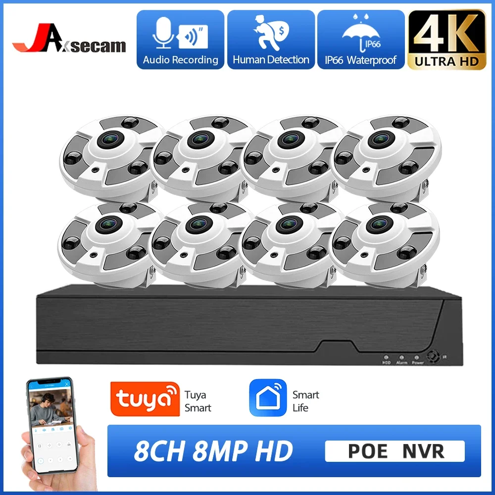 

8CH POE NVR Smart Life Home Fisheye 8MP POE Outdoor Video POE Camera,4K Human Detect,8MP Security CCTV Camera TUYA NVR System