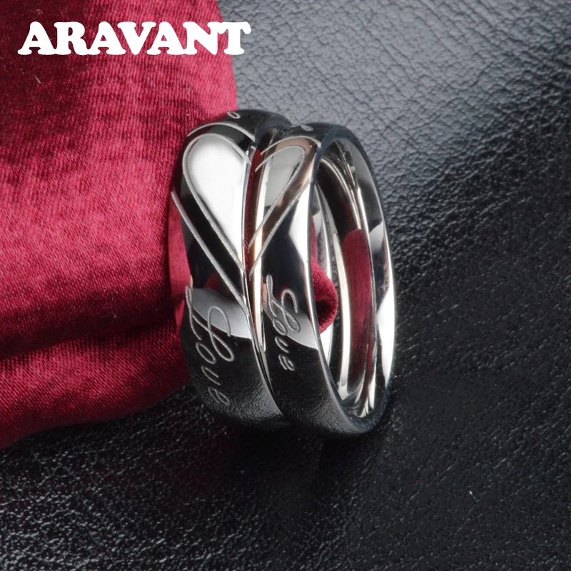 Aravant 925 Silver Heart Couple Ring For Women Men Fashion Wedding Jewelry