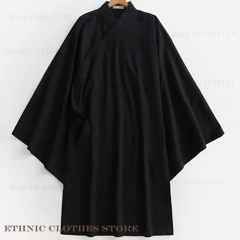 PLUS SIZE Men Cotton Linen Kimono Cardigan Samurai Costume Japanese Style Long Bathrobe Yukata Haori Harajuku Streetwear 3XL-9XL