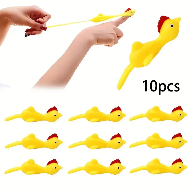 10PCS Catapult Launch Turkey Slingshot Chick Elastic Flying Finger Sticky Decompression Toy For Birthday Halloween Party Favors