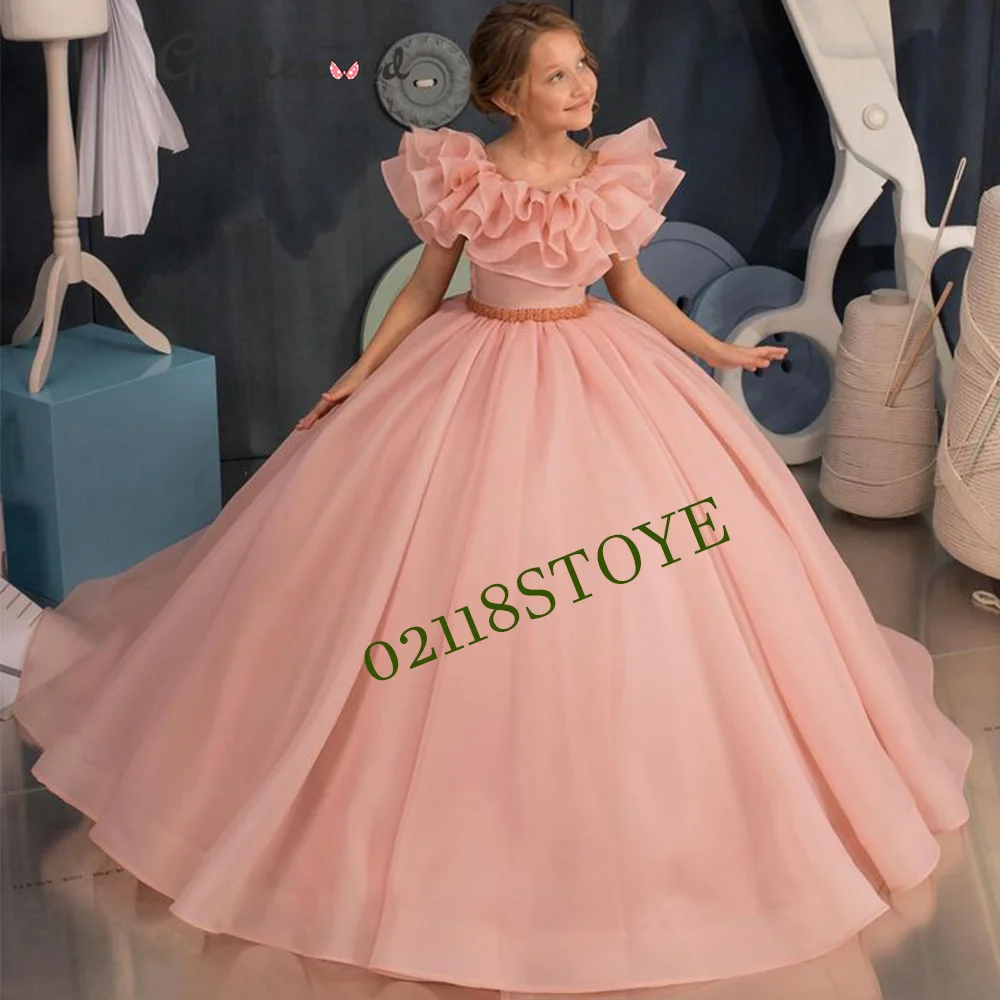 Girls Princess Ball Gow Pretty Girl Birthday Evening Party Dress Organza Luxe Flower Girl Dresses Baby Kids Wedding Party Dress