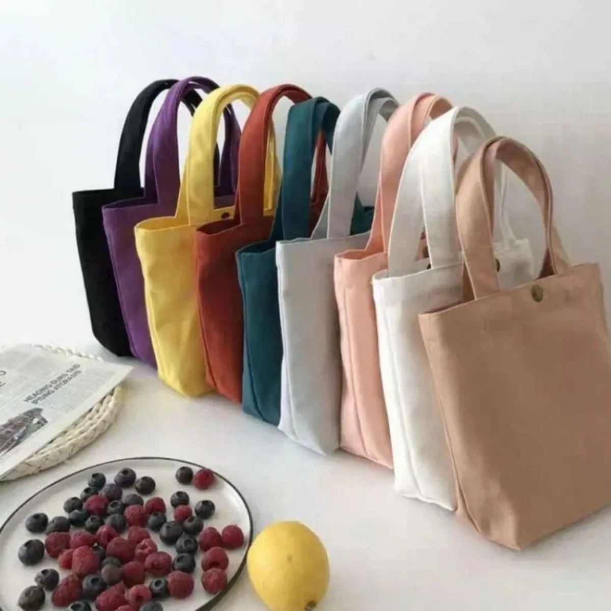 Versatile Student Handheld Canvas Lunch Box Bag Japanese and Korean Artistic Tote Bag Bags for Women