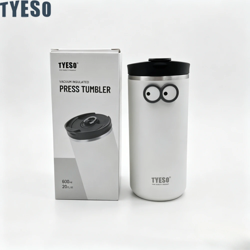 Tyeso 600ml Vacuum Flasks French Press Stainless Steel Cold Coffee Maker Tea Infuser Double-Wall Insulated Travel Mug With Eye