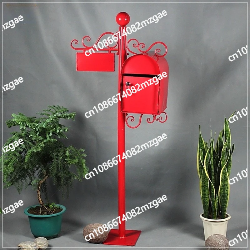 Retro Wrought Iron Letter Box Floor-to-Ceiling Locked Outdoor Rainproof Villa Decoration