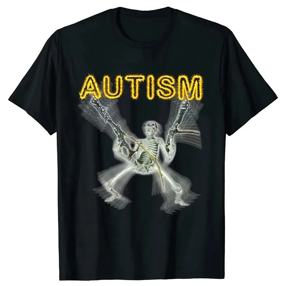 Retro Autism Skeleton Funny Men Women T-Shirt Neurodivergent Autism Awareness Support Graphic Tee Halloween Gifts Men Clothes