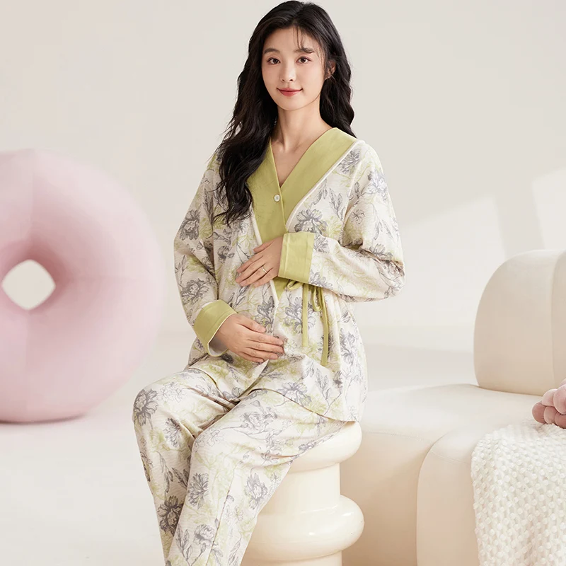 

Printed Modal Nursing Sleepwear for Maternity Autumn Spring Breastfeeding Cardigan Pajamas Suits Pregnancy Hospital Homewear