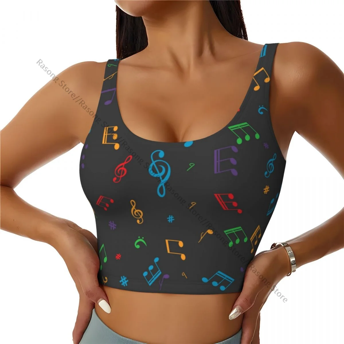 Women Sexy Sports Vest Musical Notes Pattern Female Streetwear Sport Lingerie Tee Crop Top