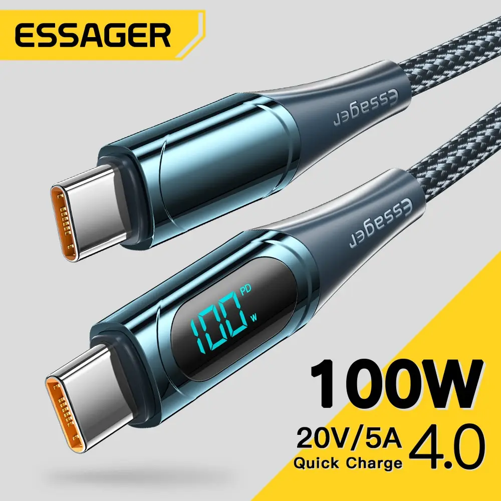 

Кабель Essager USB Type C To C 100 Вт/5A PD для быстрой зарядки и зарядки, шнур для Macbook Xiaomi Samsung Type C USBC кабель 2 м