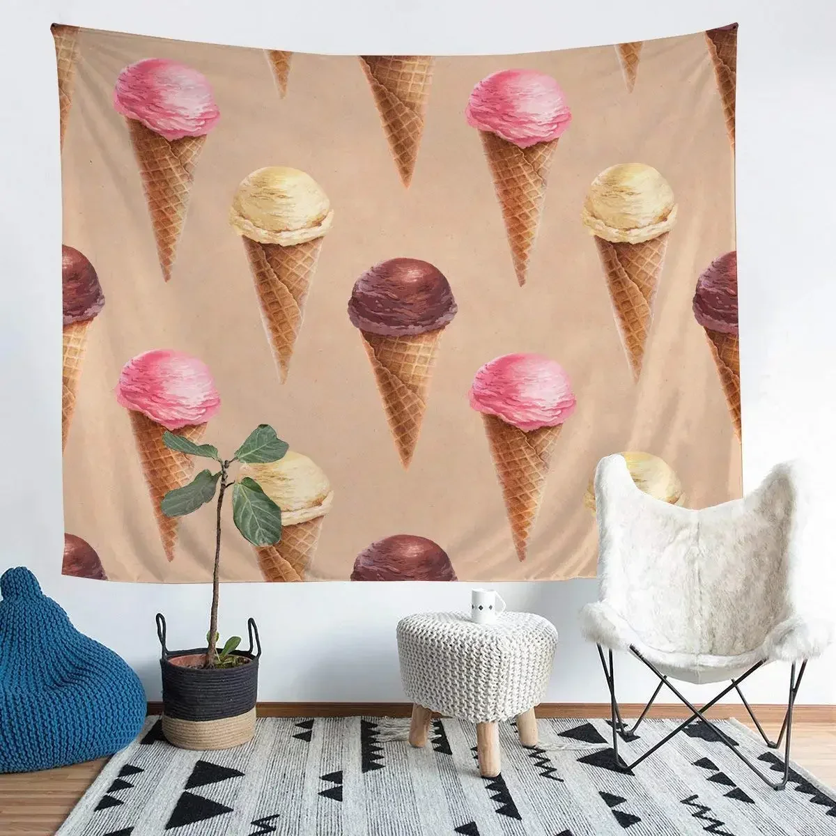 Chocolate Ice Cream Pattern Tapestry Home Decor Enjoy Summer Theme Party Tapestry Living Room Background Wall Hanging Tapestries