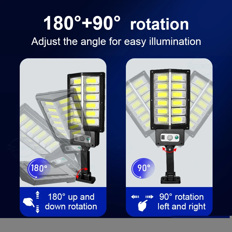 Lampe solaire d'extérieur à 288LED super lumineuse, grand éclairage de jardin, applique murale étanche, 3 modes, détection radar, lampadaires avec contrôle