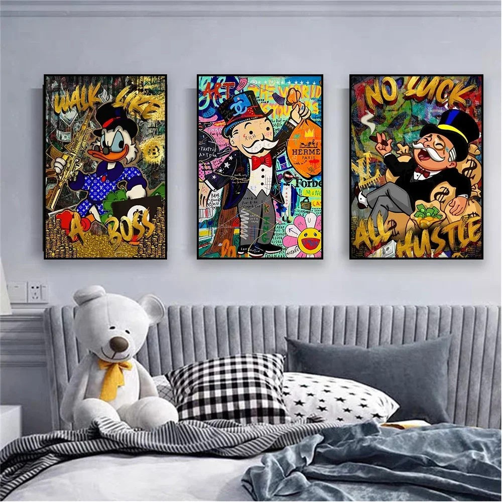 Colorful Graffiti Art Poster Scrooge Mcduck Wall Art Prints Cartoon Pop Street Art Canvas Painting Oil Painting Office Decor