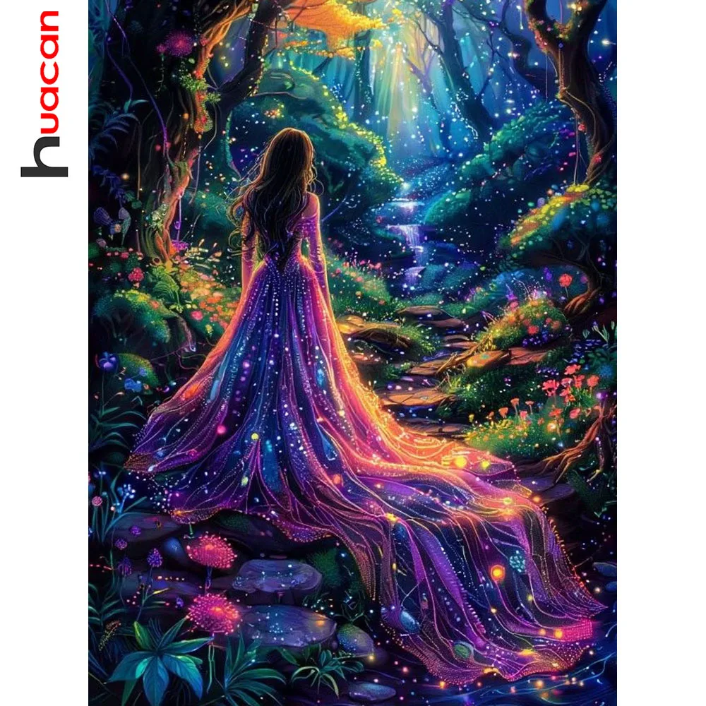 Huacan Diamond Painting Forest Princess Diamond Embroidery Portrait Landscape Complete Kit Home Decoration