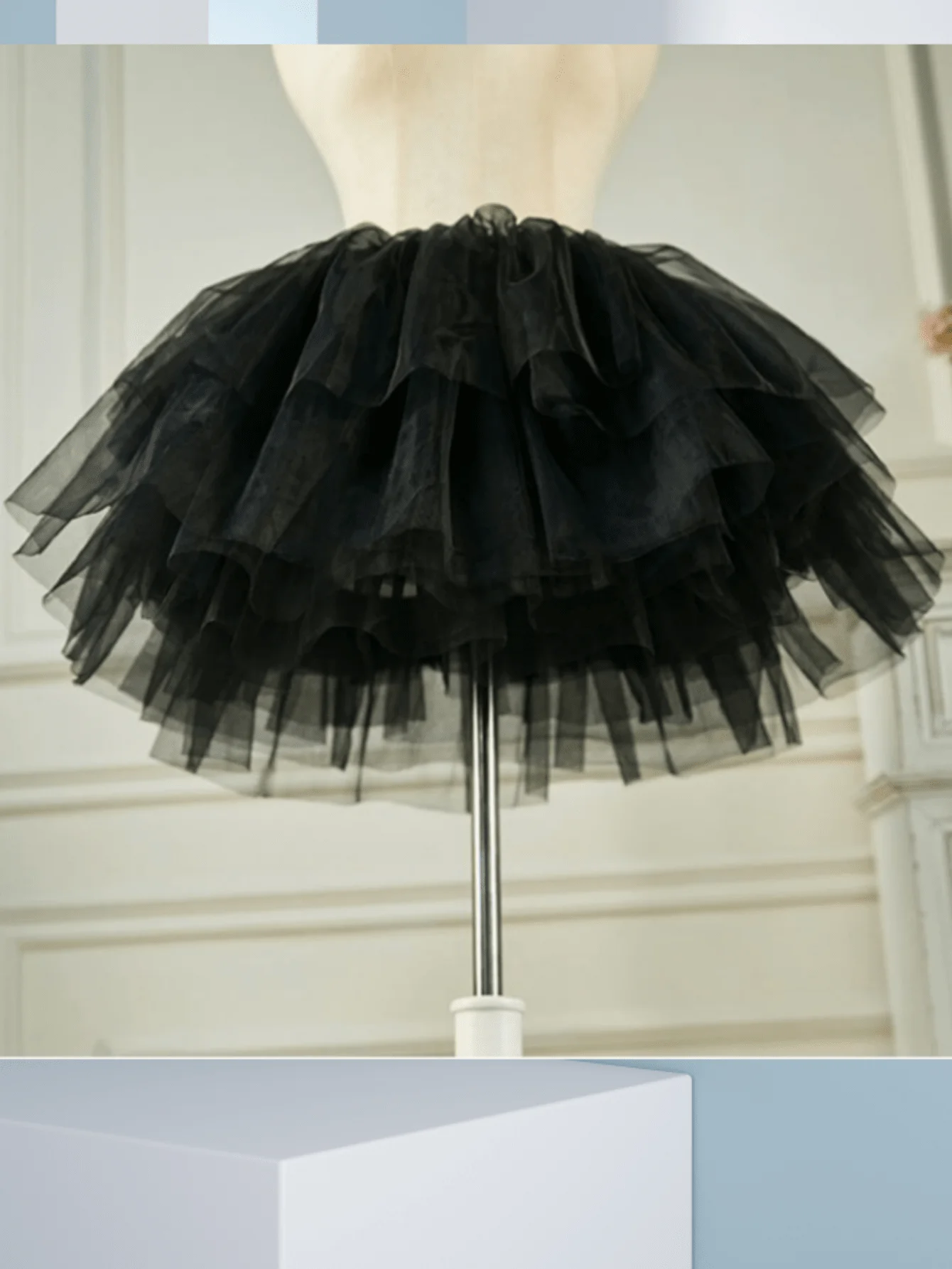 2024 ใหม่สีขาวสีดํา PUFFY Tulle Lolita กระโปรงคอสเพลย์กระโปรงไม่มีกระดูก