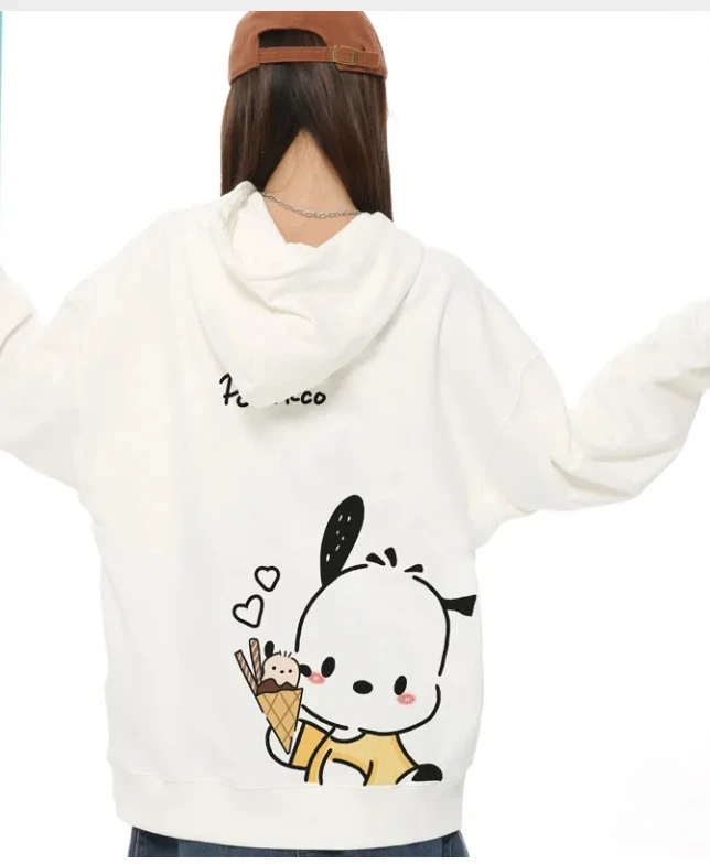 Bluza z kapturem MINISO Pochacco Męska Damska Modna Casualowa Fajny Pulower Harajuku Streetwear Bluzy Sportowe