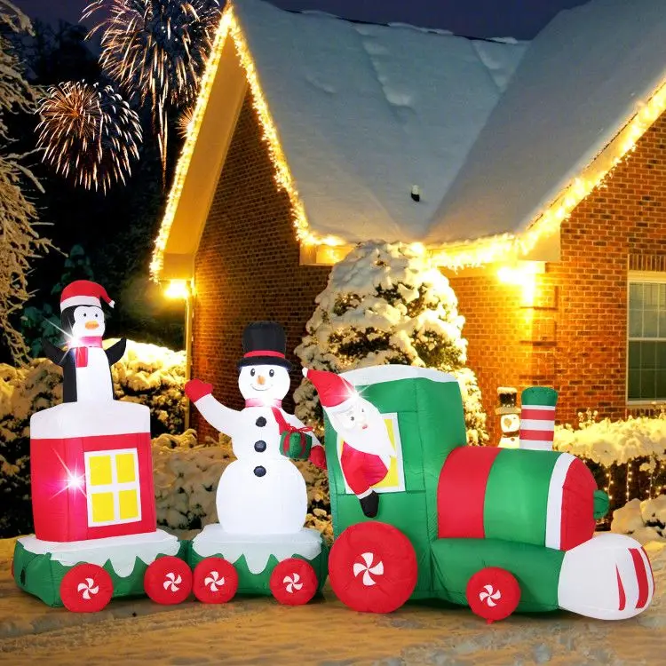 11.5 FT Christmas Inflatables Train Blow Up Santa Claus Driving