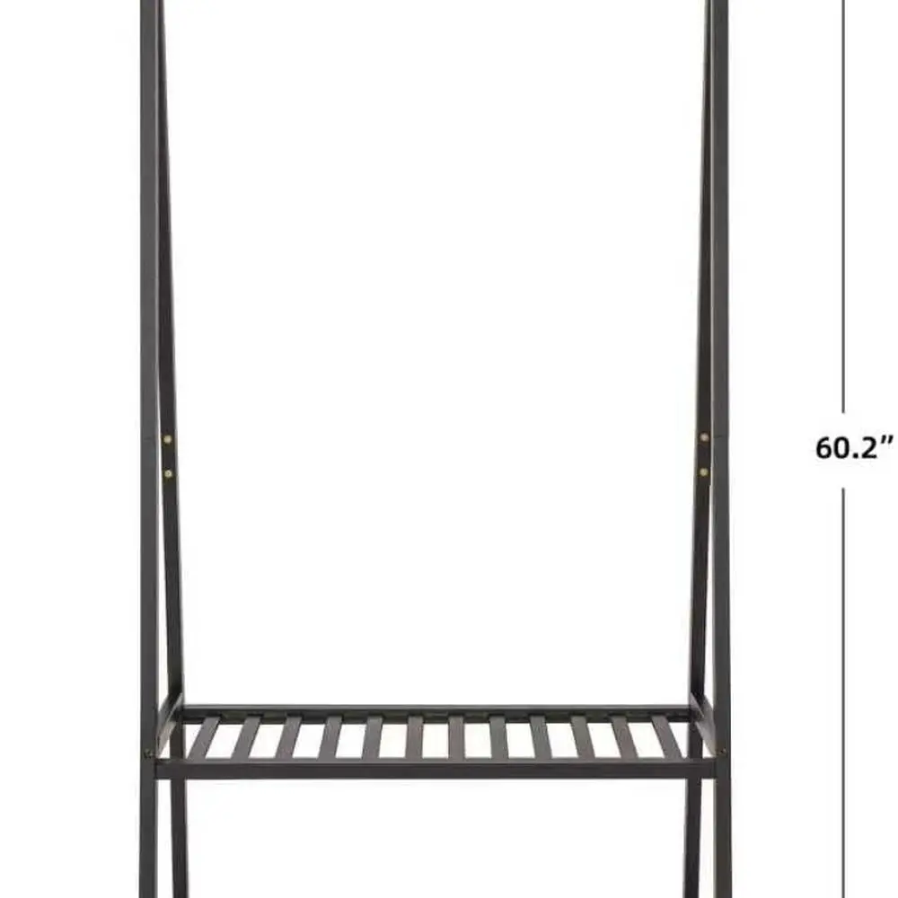 Extra Large Portable Bamboo Garment Rack with 2-Tier Storage Boxes for Home Entryway and Bedroom (Black)