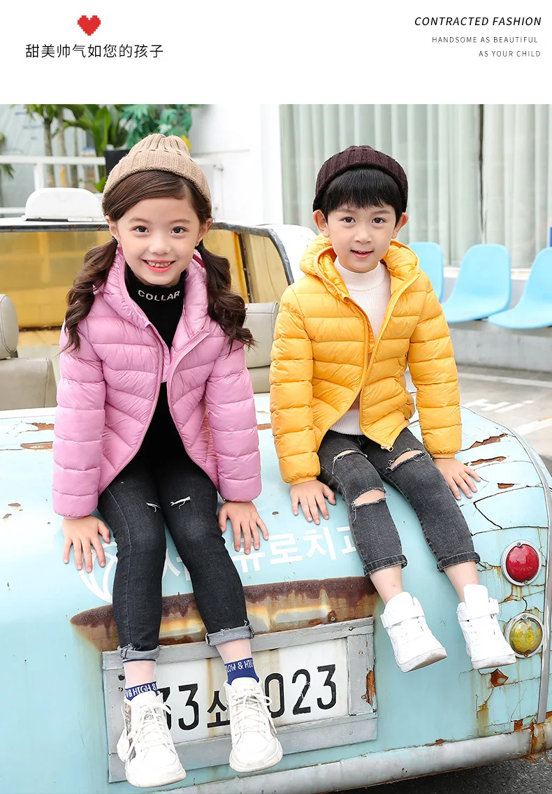 Kinderdaunenjacke für Jungen und Mädchen, koreanische Version, Herbst und Winter, leichte, einfarbige, warme Kapuzenjacke, 3-13 Jahre alt – Detail 21