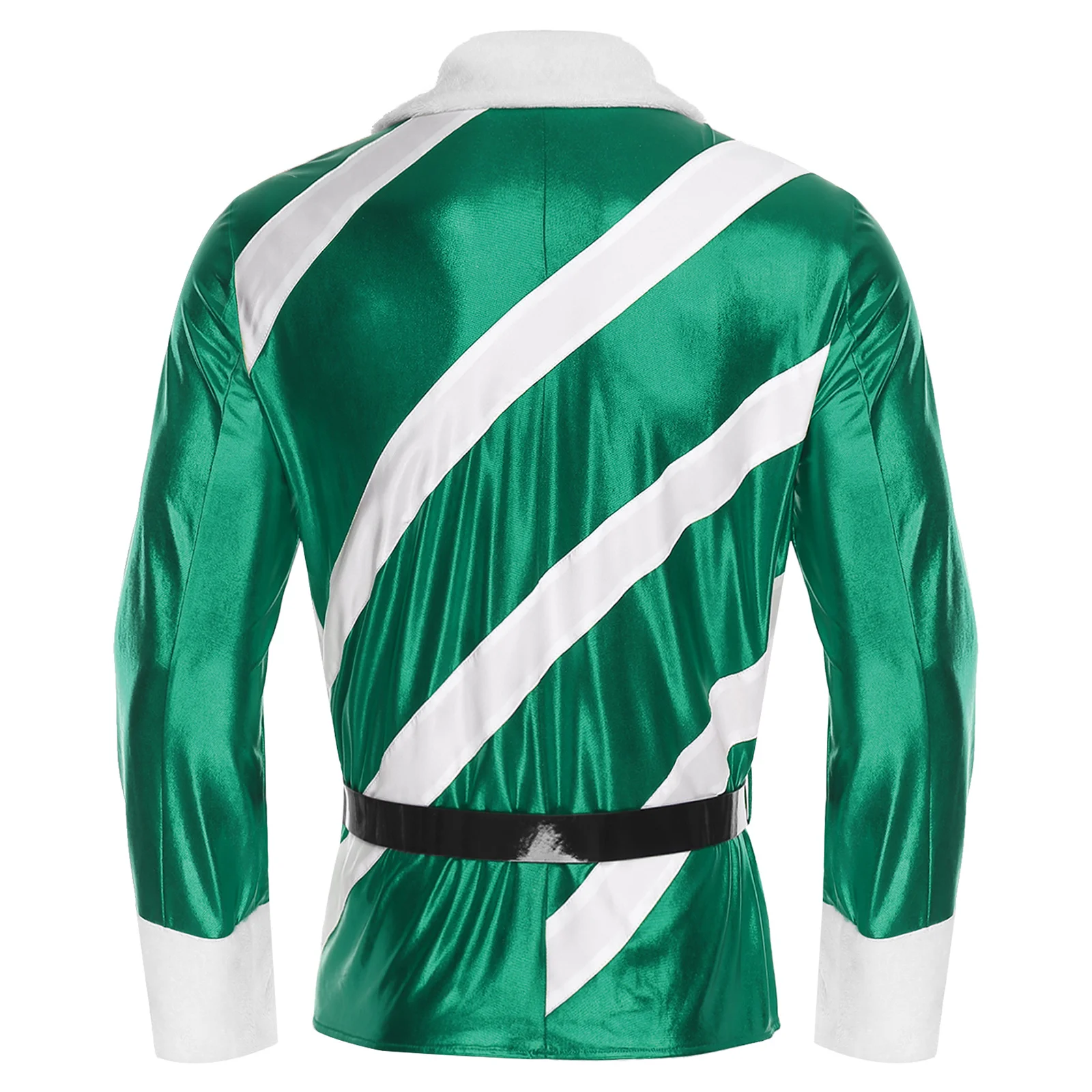 رجل سانتا سترة قمم عيد الميلاد عيد الميلاد تأثيري أداء زيبر مخطط معطف معدني مع حزام جلد صناعي قابل للتعديل #2