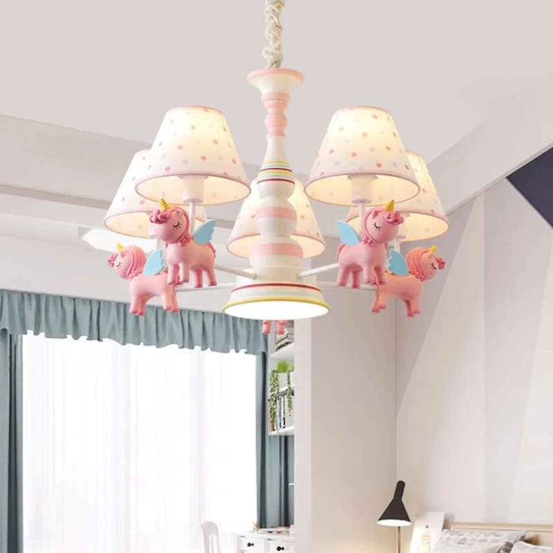 Pink Carousel Chandeliers Cute Children\'s Room Princess Room Lamp Modern Romantic Little Girl Boy Bedroom Living Room Chandelier