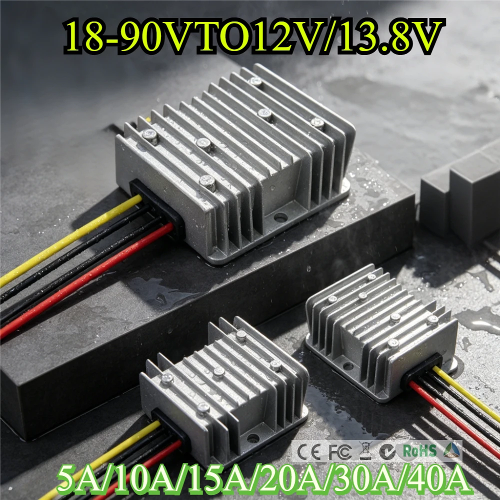 18V-90V 24V 48V 60V 72V to 12V 13.8V 5A-30A DC Step Down Power Converter Voltage Regulator for Solar Energy Power System Module