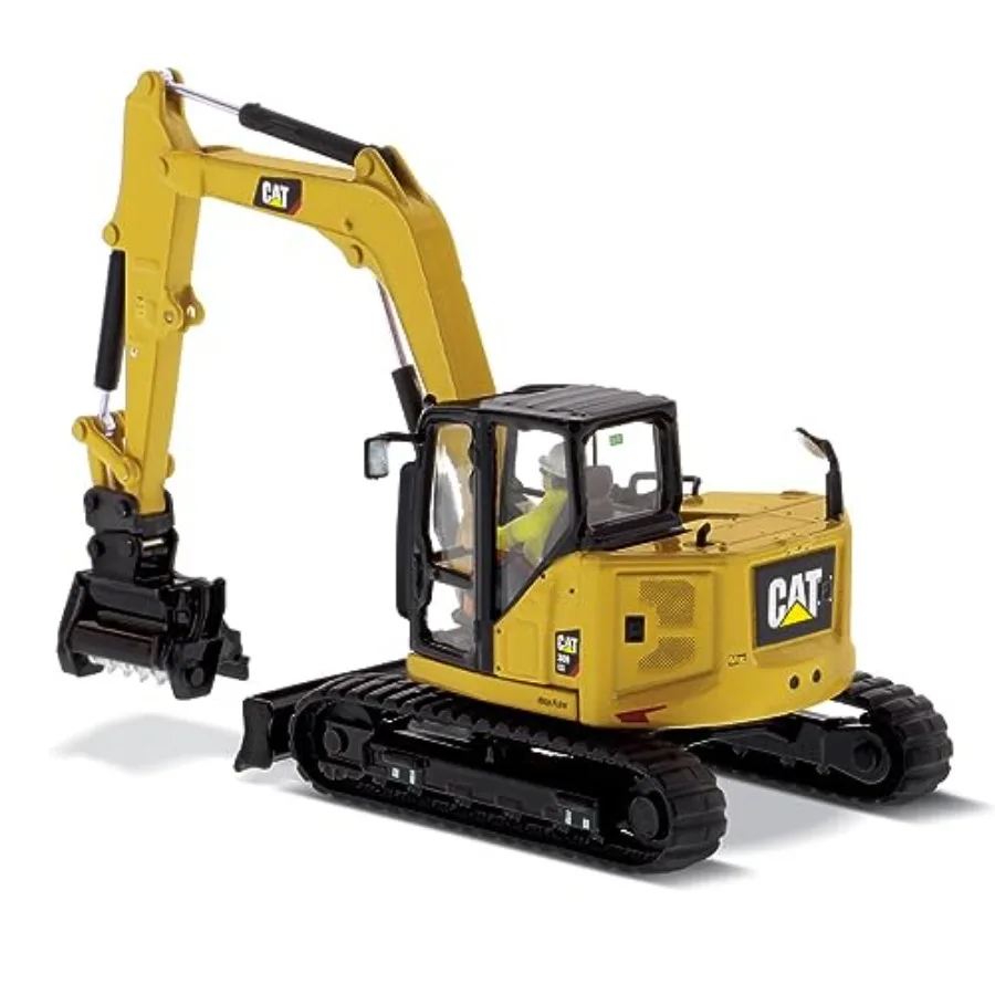 

Mini hydraulic excavator model for construction site display diecast metal gray and yellow high-detail operator cabin and inter