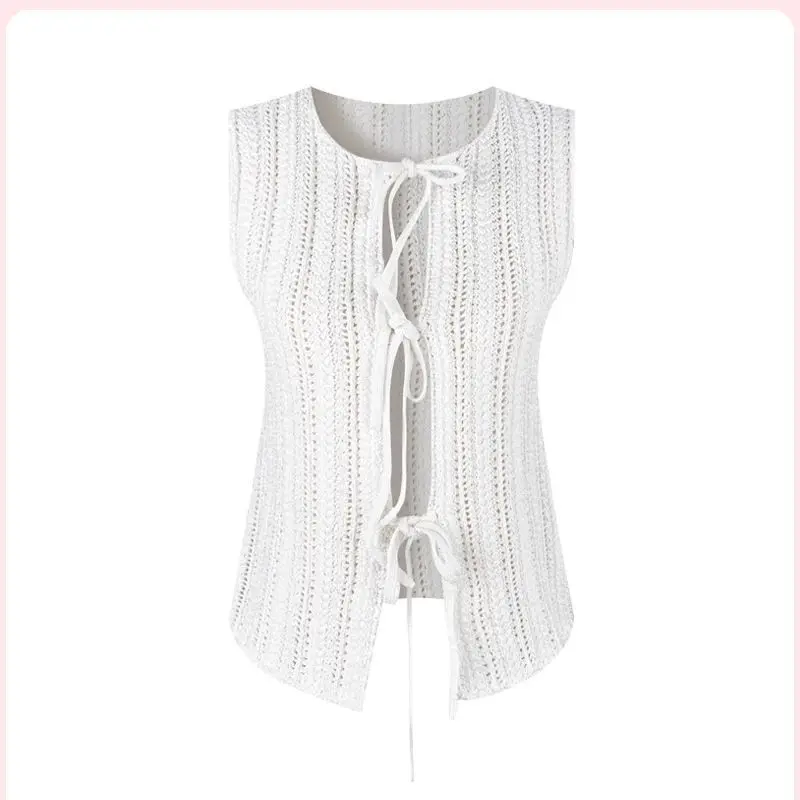 

Vests Waistcoats Thin Womens Vest Quilted Summer Crochet Slim-Fitting Lovely Sweet Minimalism Youthful Feminine Openwork Modern