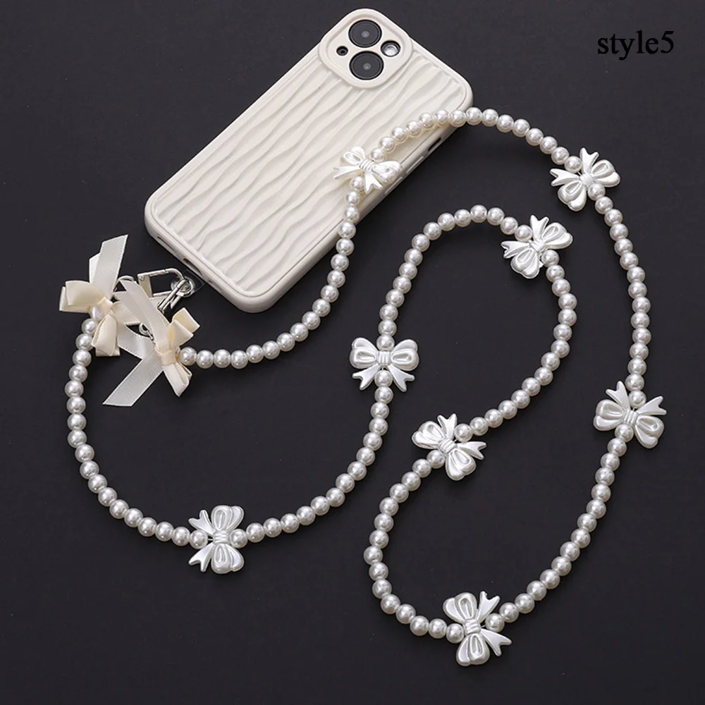 120CM Long Chain Straps Bag Crossbody Chain Pearl Beads Phone Lanyard Carrying Lanyard Hanging Rope Universal DIY Anti-loss