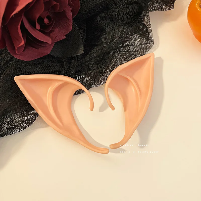 1Pair Latex Elf Ears High Simulation Soft Harmless False Ears Props Fairy Angel Dress Up Cosplay Hook Halloween Christmas Decor