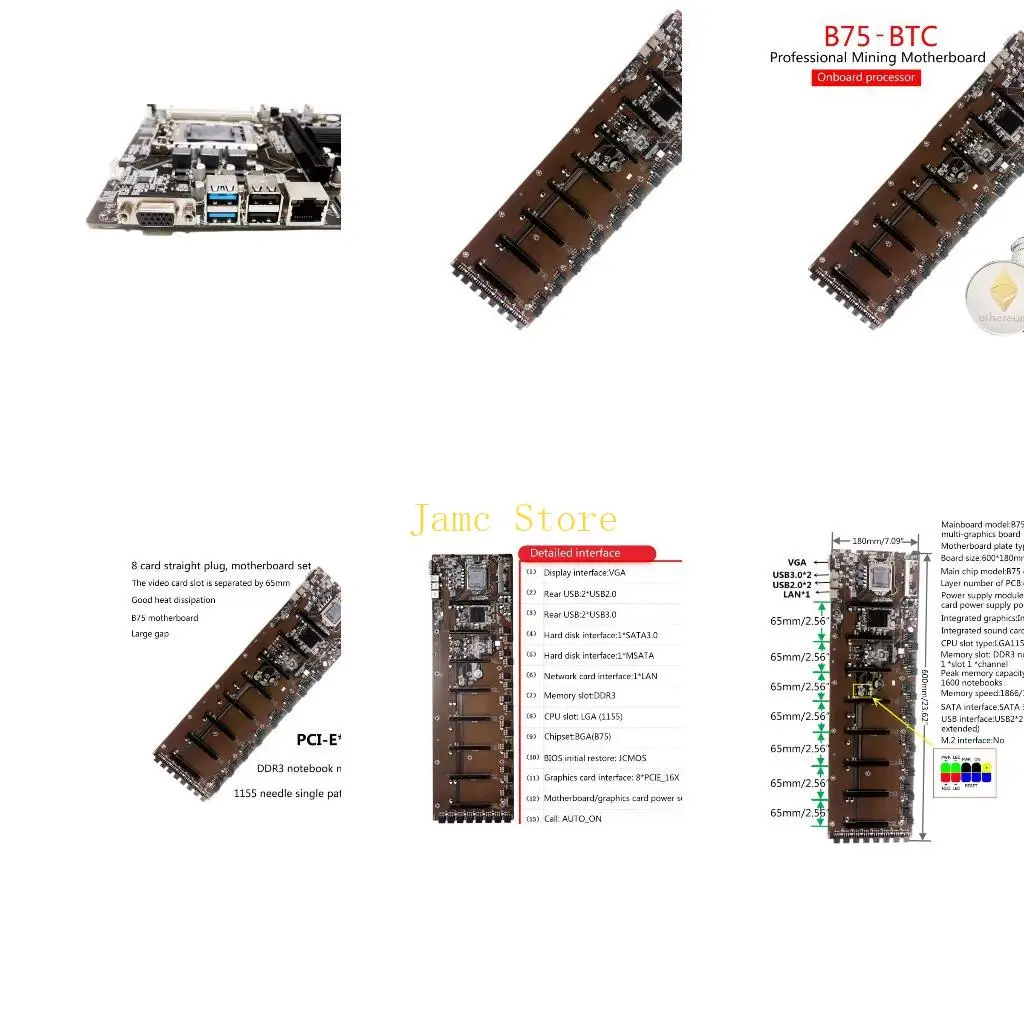 

LX0B Desktop Motherboard Mining BTC B75-BTC 8PCI-E B75 LGA 1155 DDR3 16G SATA3 USB3.0