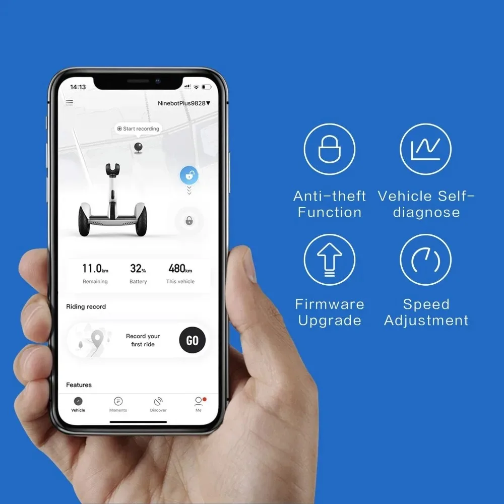 Ninebot S Plus inteligente auto-balanceamento Scooter, iluminação inteligente, controle remoto, até 22 milhas de alcance, 12,5 mph