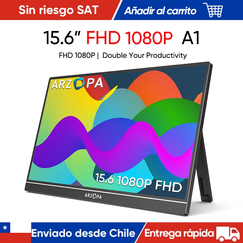 [Envío desde Chile]ARZOPA 15,6 pulgadas FHD Monitor portátil,1920*1080,IPS pantalla,con mini-HDMI,type-C,para Mac/ Laptop/PC/Xbox/PS/Switch,A1