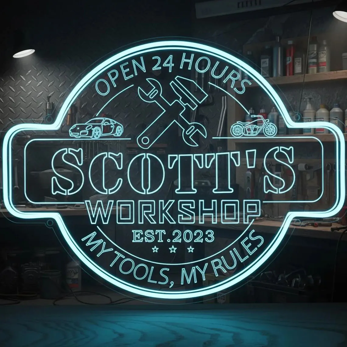 

Custom Personalized Workshop Neon Sign,Workshop Car Sign,Dad's Shed Decor, Man Cave Decor,Gifts For Man,Custom Neon Sign